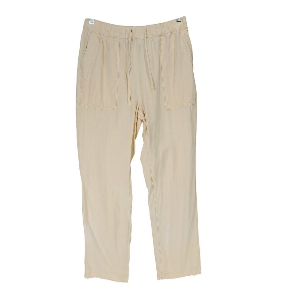 Pilcro Anthropologie Linen Pant sz S Women Cream Pocket Elastic Tie Waist Resort